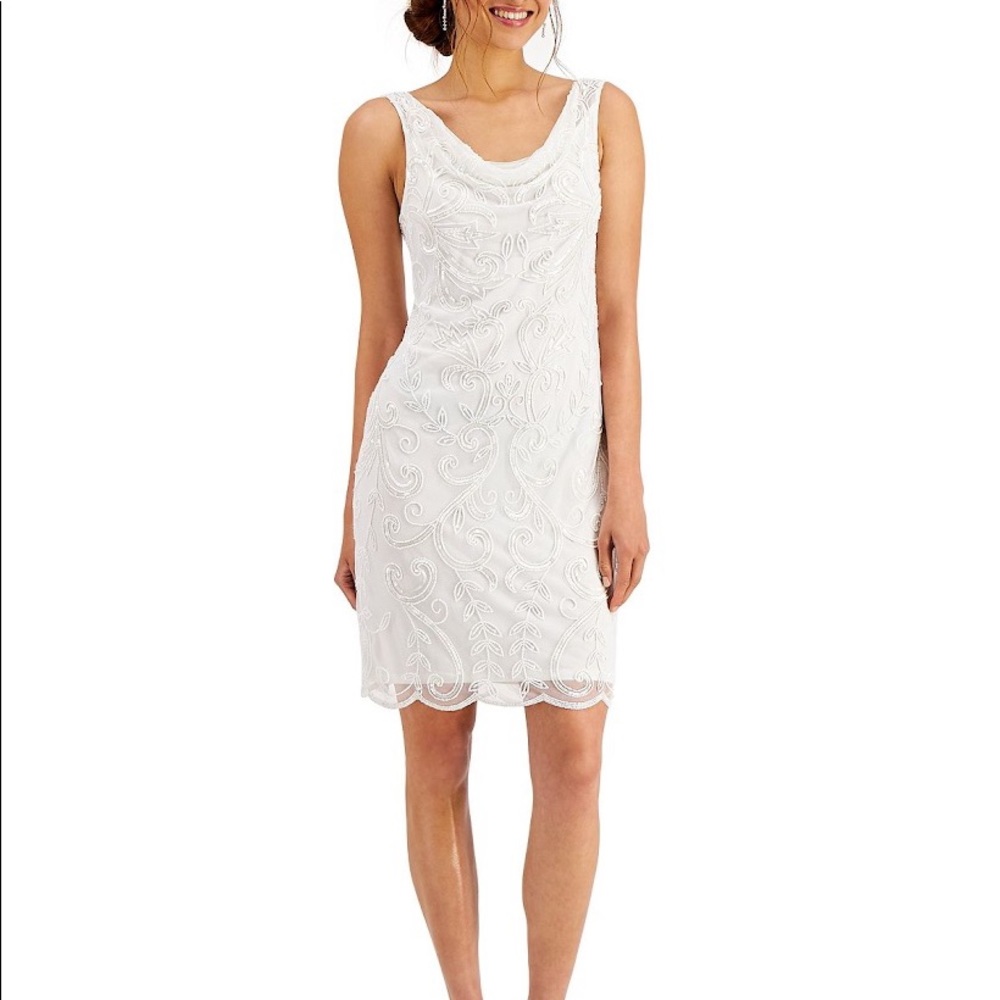 J Kara Chiffon Cowlneck Dress - Ivory, 10